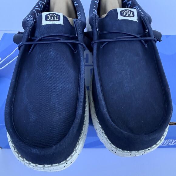 Hey Dude Wally Stretch Canvas 40700-410 Navy Mens 7 Slip-On NIB